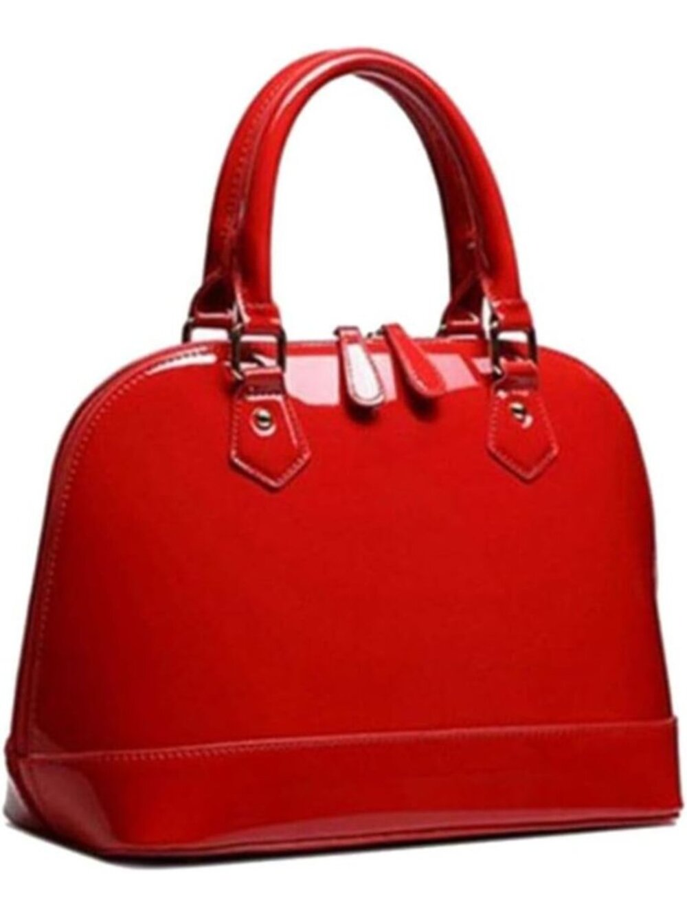 Shiny Patent Leather Dome Satchel Handbag - Large Multi-Pocket Zip-around Purse